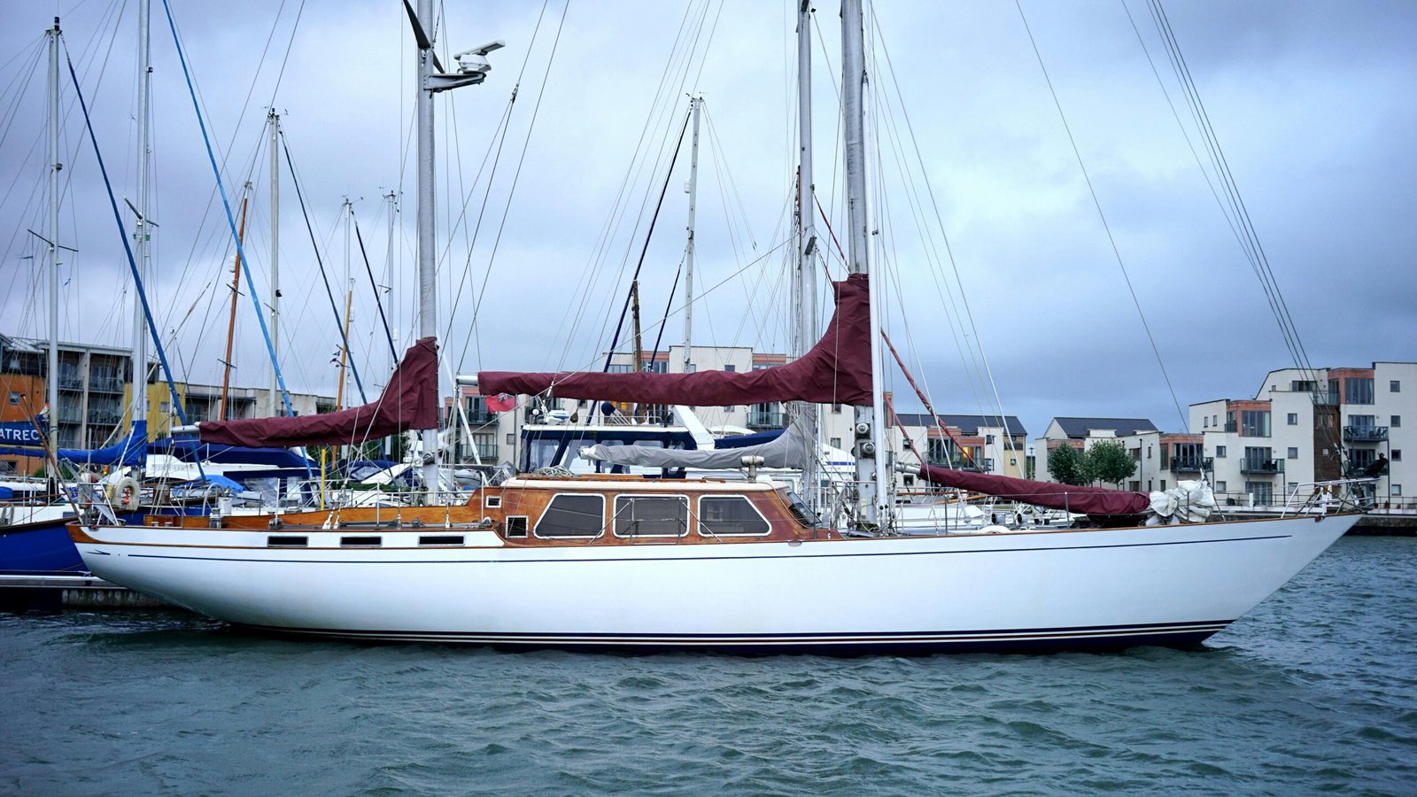 Sailboat in a harbor.